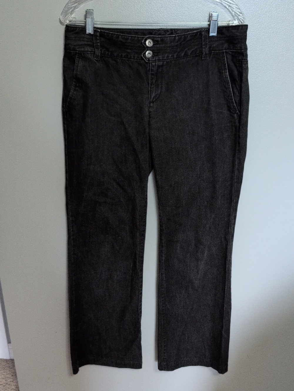 LOFT Classic Marissa Black Wide-Leg Jeans with Dual Button Waist Size 8